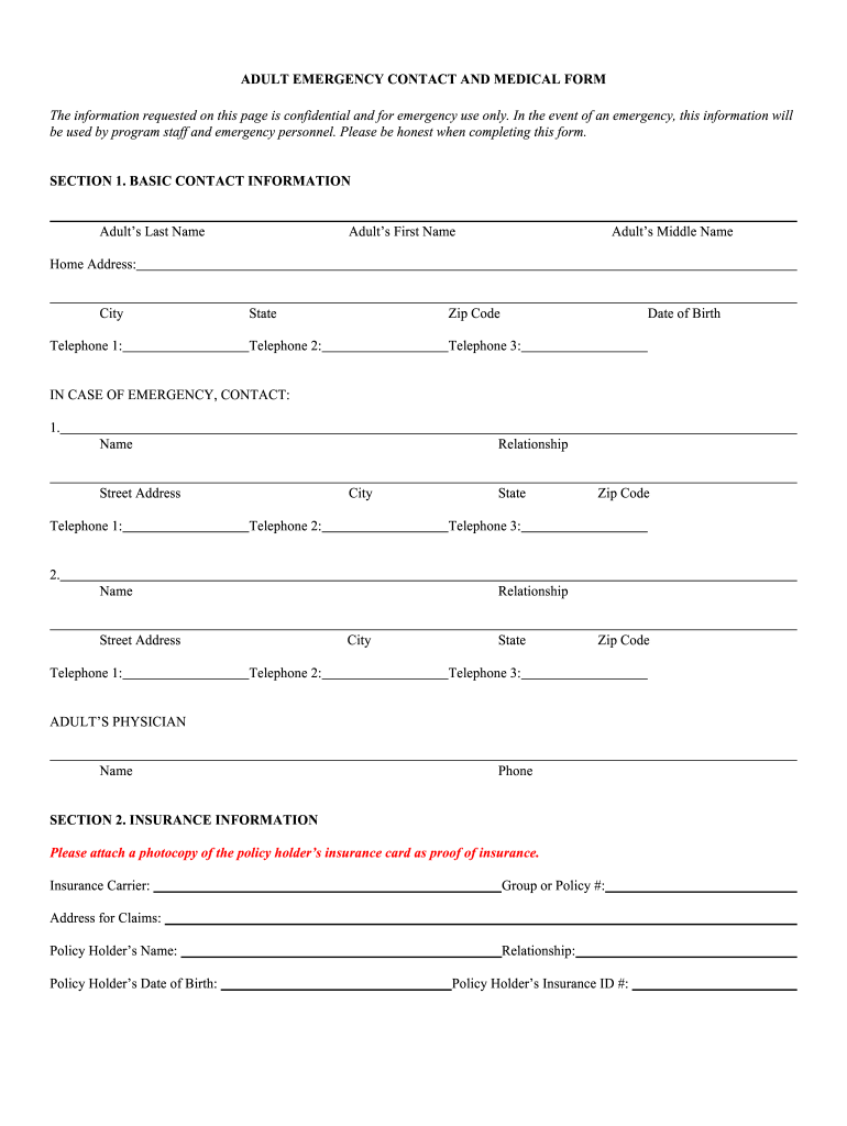 Adult Emergency Forms Fill Online Printable Fillable Blank PdfFiller Adult Emergency Forms Fill Online Printable Fillable Blank PdfFiller