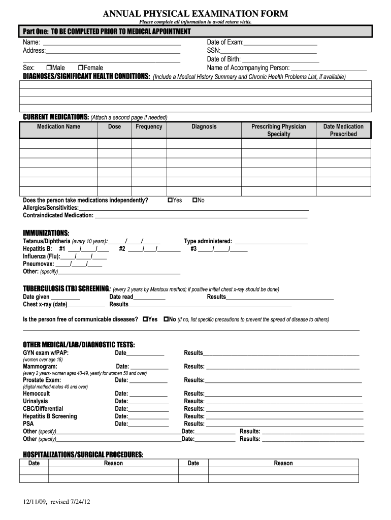 Adult Medical Physical Form Fill Online Printable Fillable Blank PdfFiller