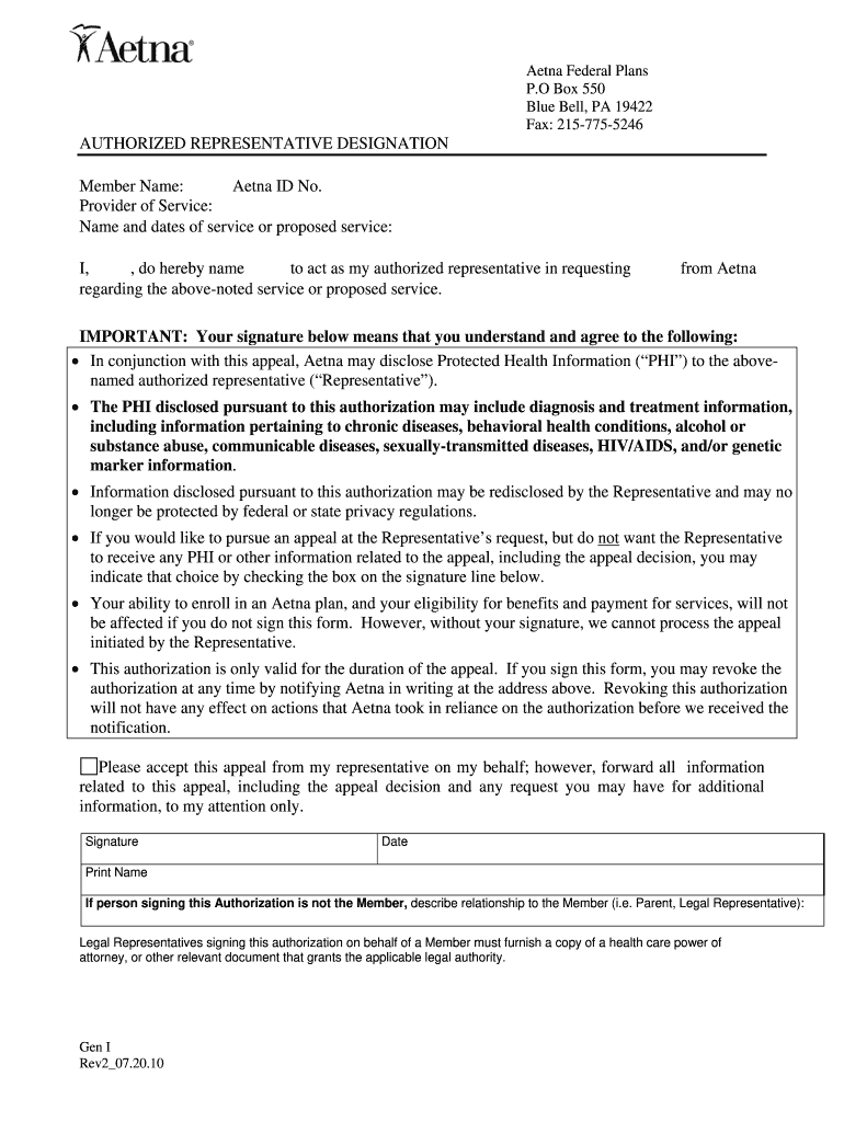 Aetna Authorized Representative Form Fill Out Sign Online DocHub