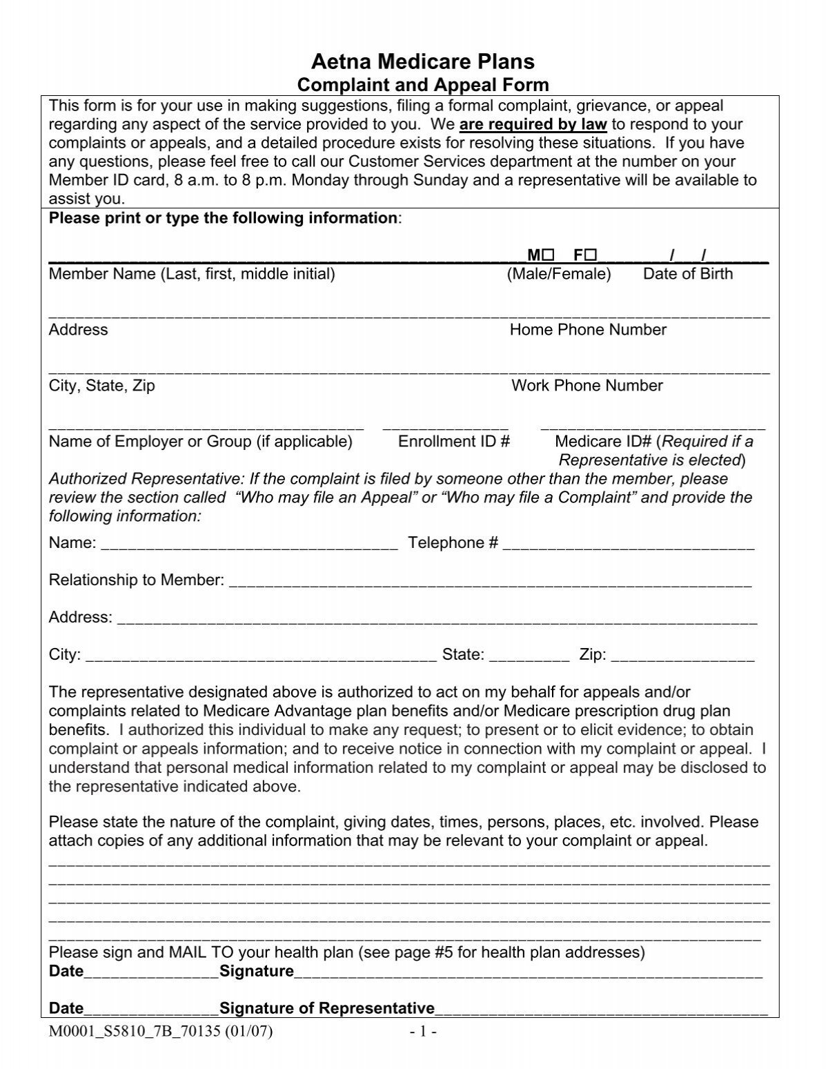 Aetna Medicare Plans Complaint And Appeal Form Aetna Medicare Plans Complaint And Appeal Form