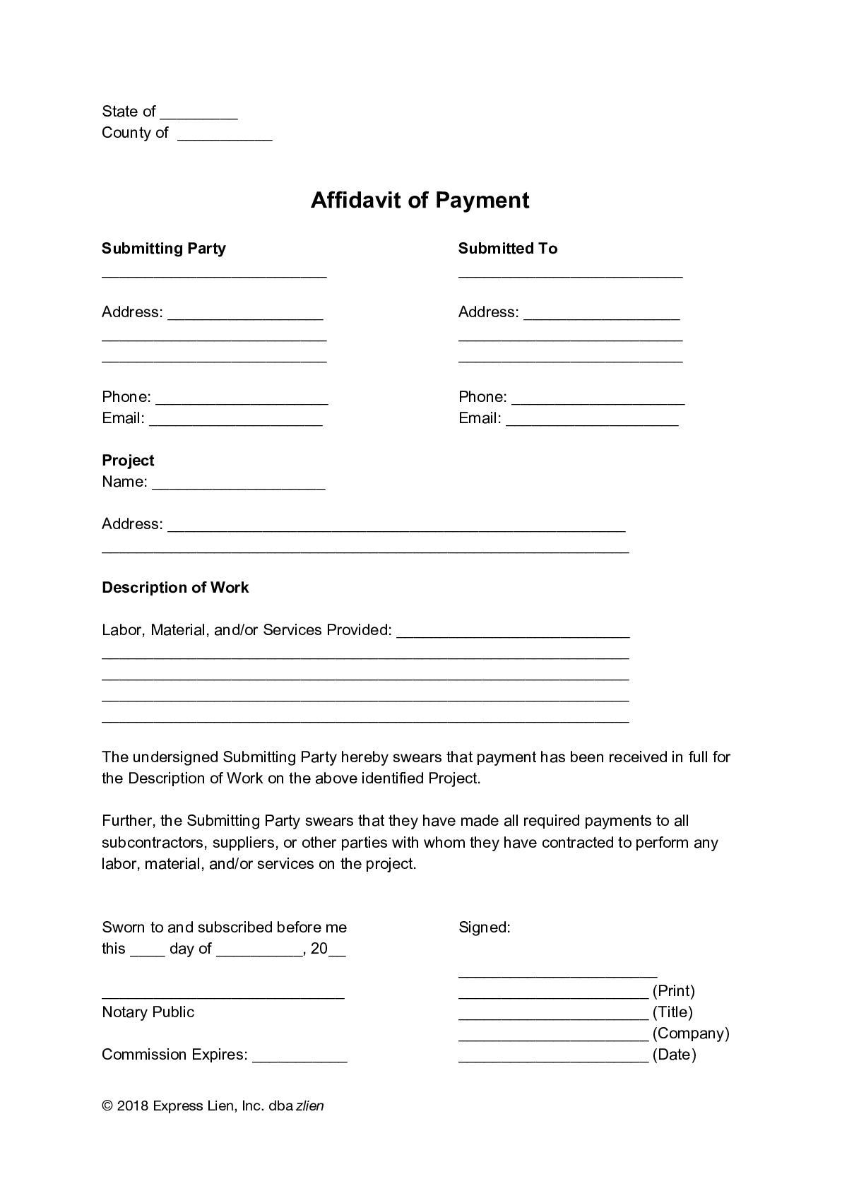 contractor affidavit form