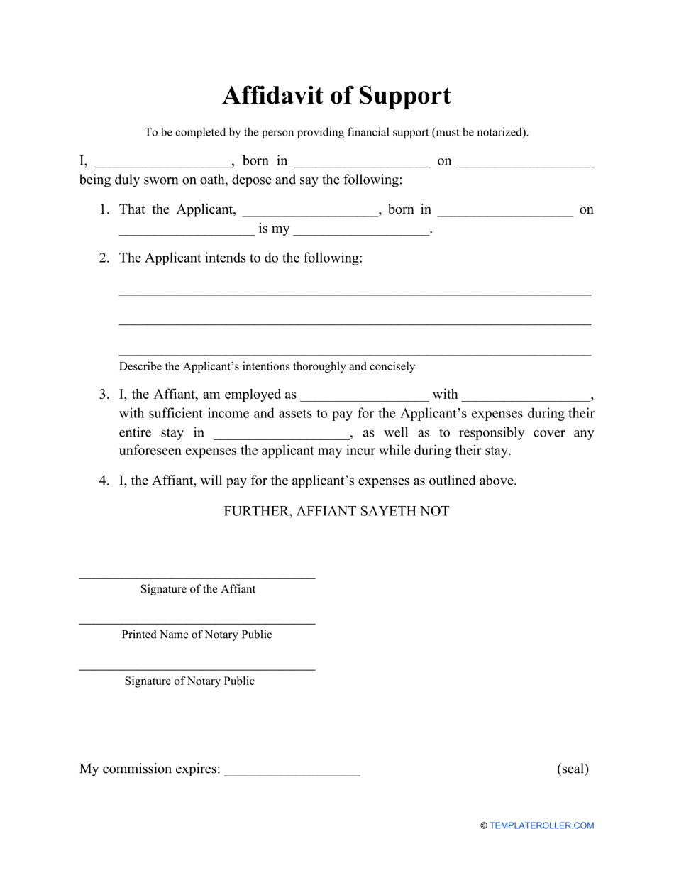 Affidavit Of Support Form Fill Out Sign Online And Download PDF Templateroller