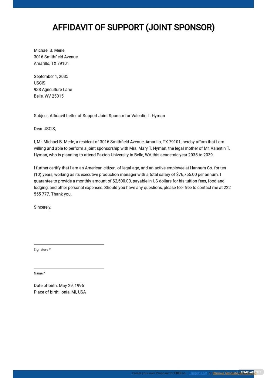 Affidavit Of Support Joint Sponsor Template In Word Google Docs Download Template