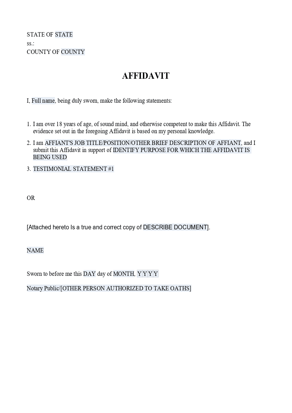 Affidavit Template ONLYOFFICE Affidavit Template ONLYOFFICE