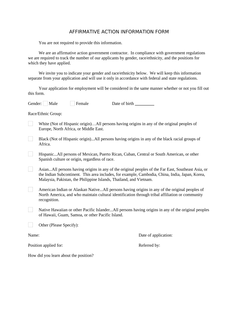 Affirmative Action Information Form Fill Out Sign Online DocHub