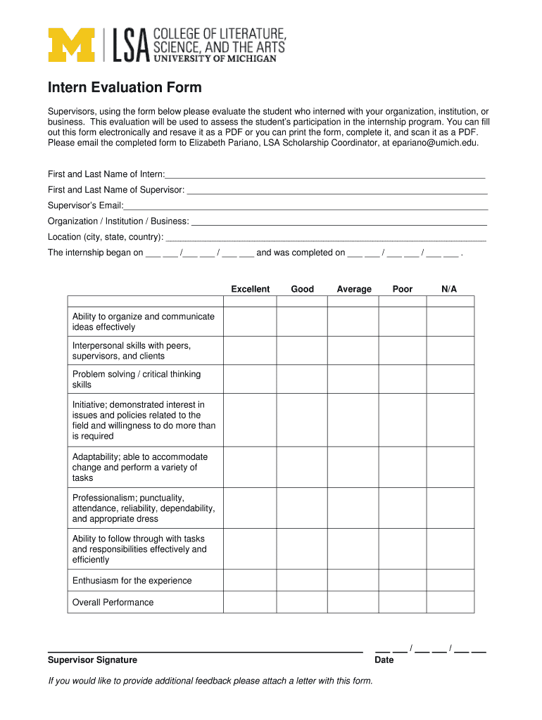 internship evaluation form
