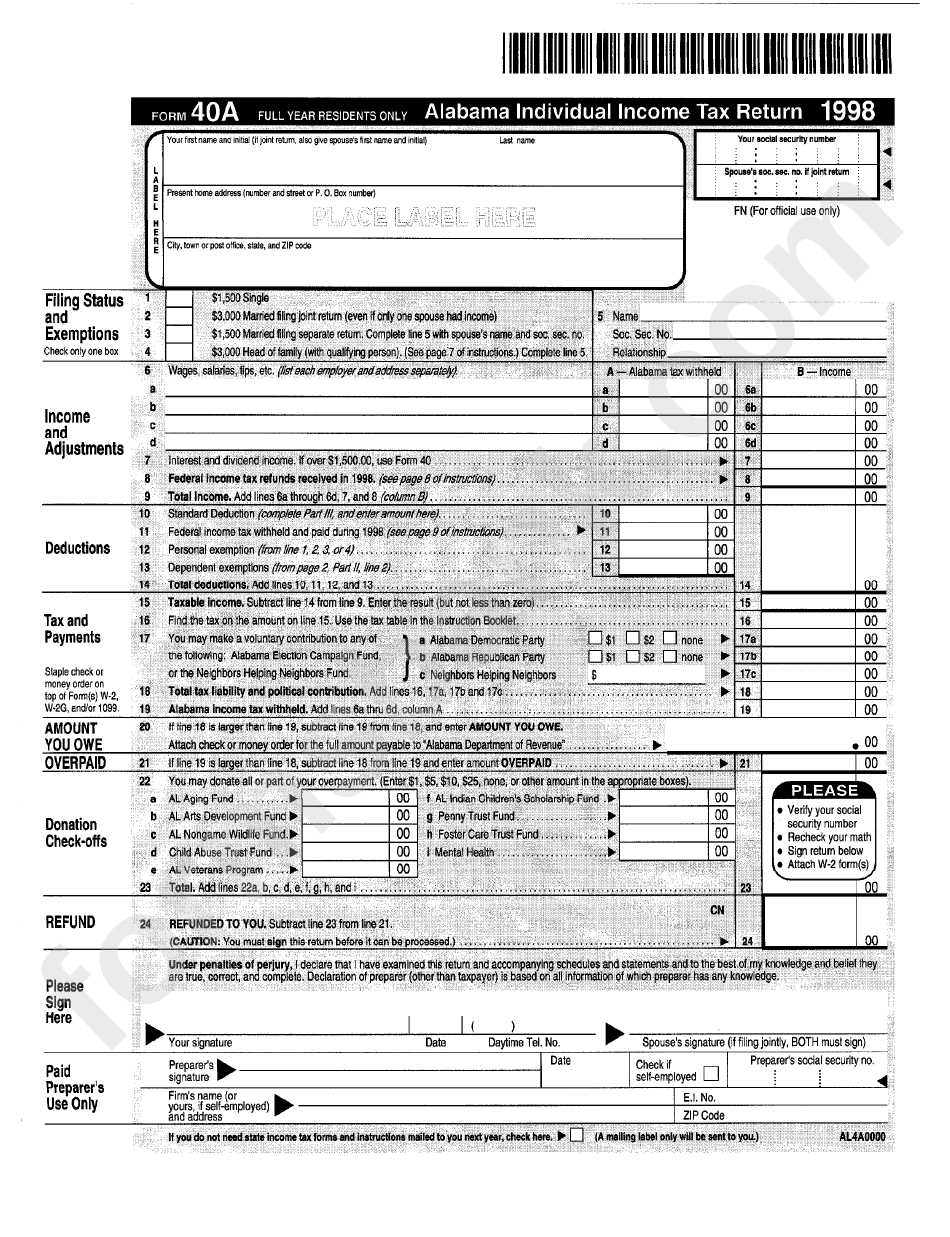 Alabama Income Tax Form