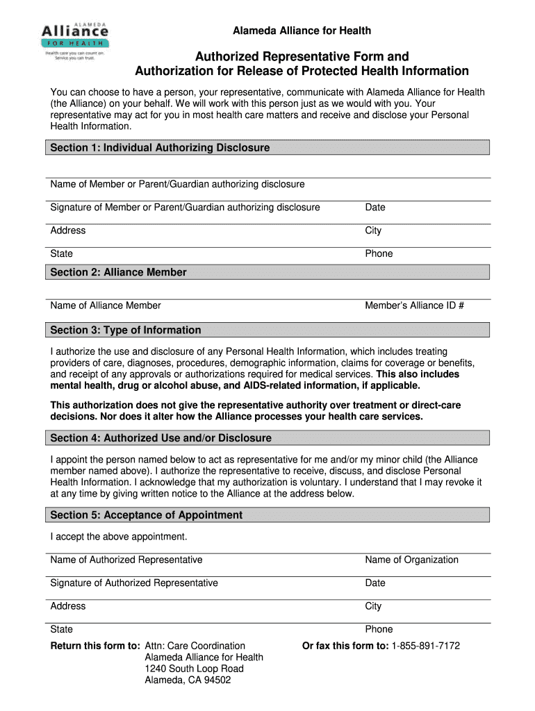 authorized representative form