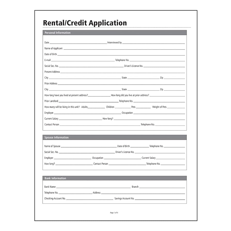 Amazon Adams Rental And Credit Application Form 8 5 X 11 Inch White LF305 Legal Forms Office Products