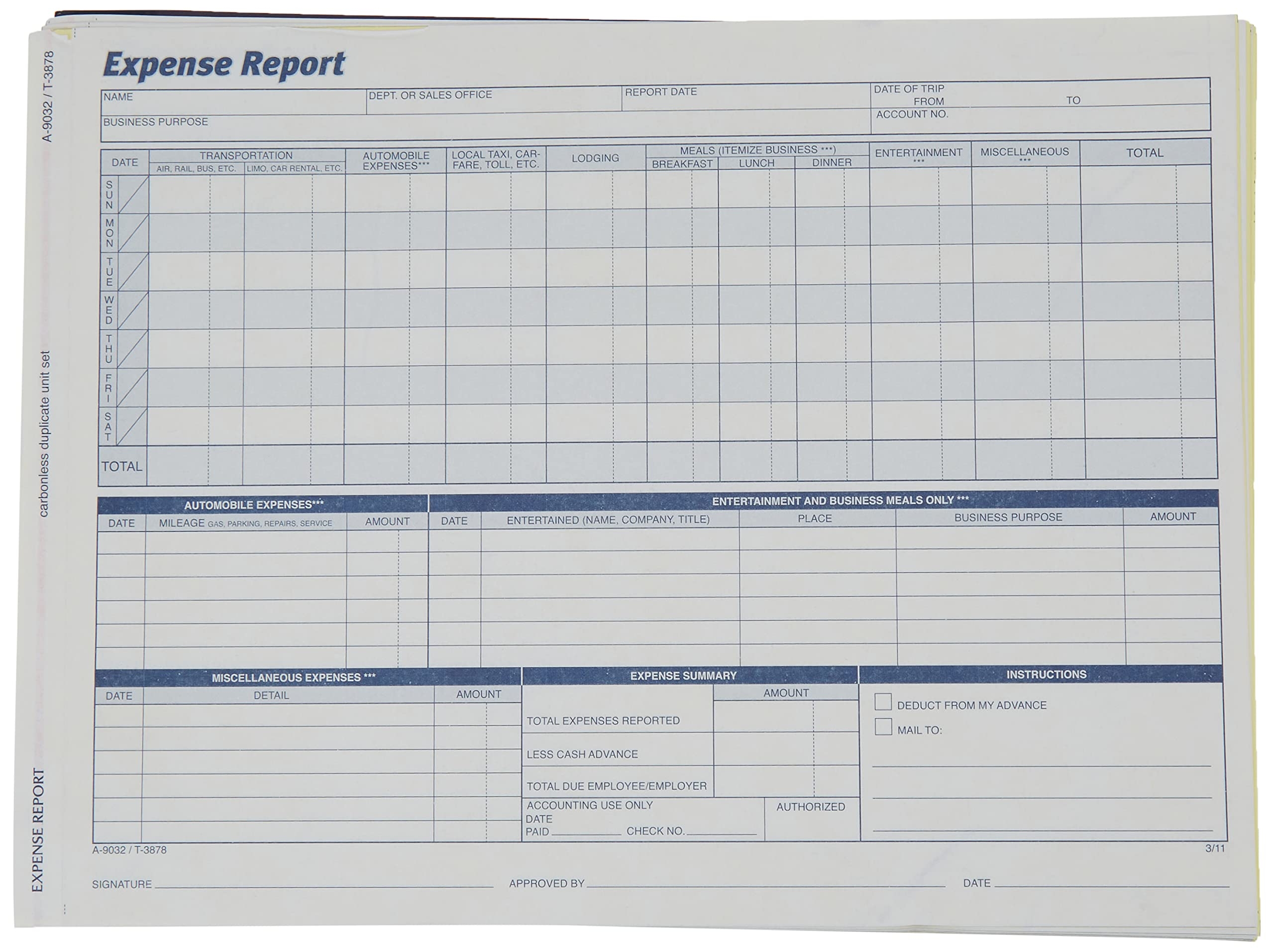 Amazon Adams Weekly Expense Report Forms 2 Part Carbonless White Canary 11 44 X 8 5 Inches 50 Sets Per Pack 9032ABF Apliance Order Repair Office Products Amazon Adams Weekly Expense Report Forms 2 Part Carbonless White Canary 11 44 X 8 5 Inches 50 Sets Per Pack 9032ABF Apliance Order Repair Office Products
