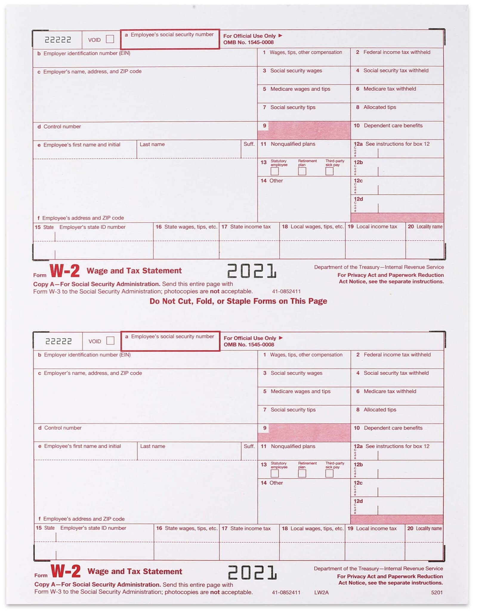 Amazon Complete Laser W 2 Tax Forms 2021 And W 3 Transmittal Kit For 25 Employees 6 Part All W 2 Forms In Value Pack W 2 Forms 2021 Office Products