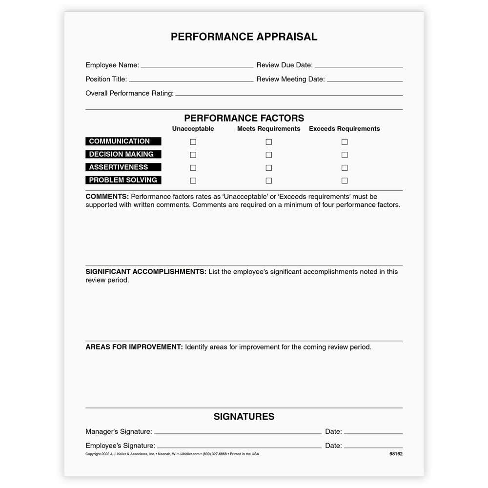 Amazon Employee Performance Review Form 8 5 X 11 100 Pack J J Keller Associates Inc Office Products