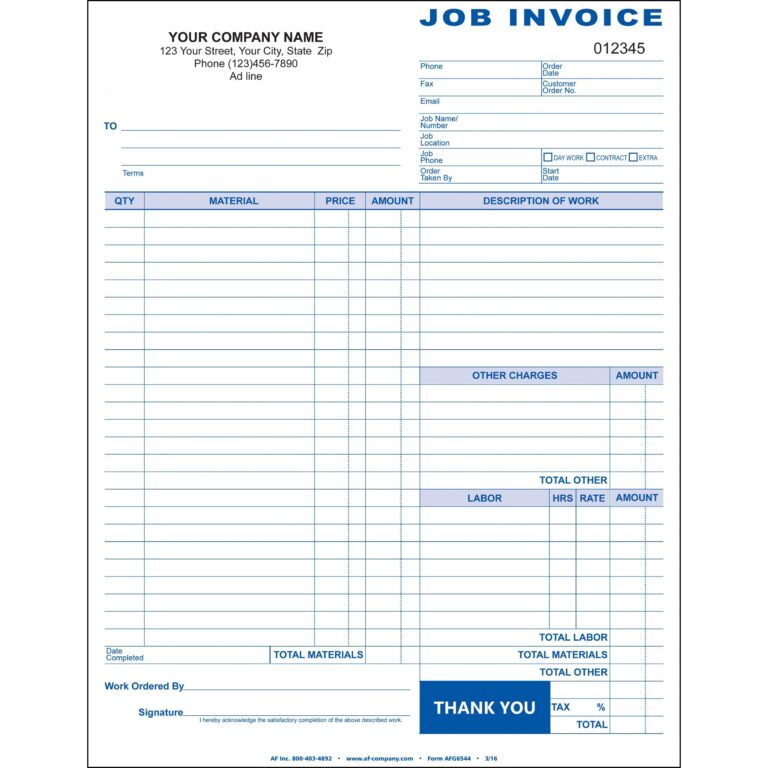 Amazon Job Invoice 2 Copy Duplicate 8 5 x11 Personalized For Free 100 Forms Office Products