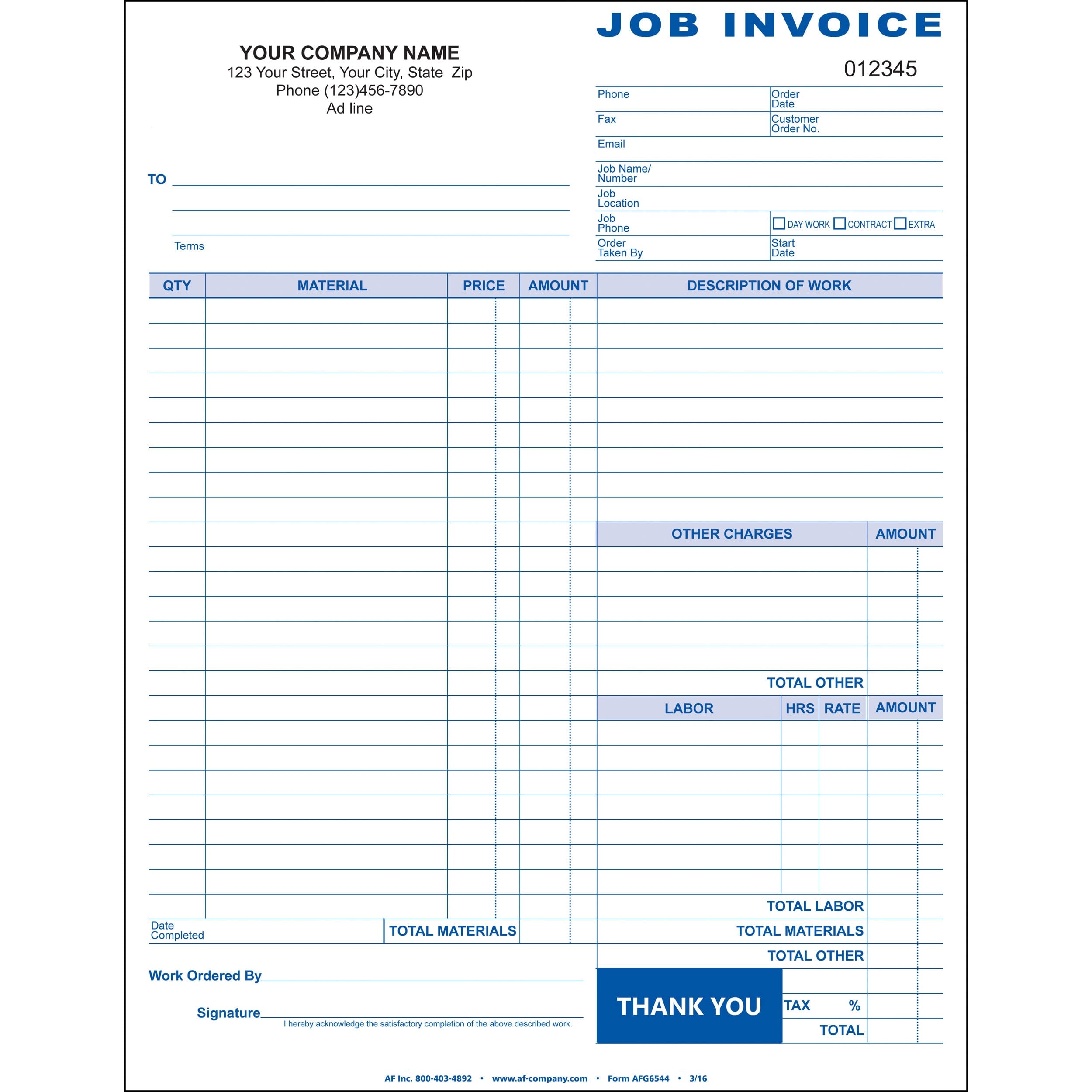 Amazon Job Invoice 2 Copy Duplicate 8 5 x11 Personalized For Free 100 Forms Office Products