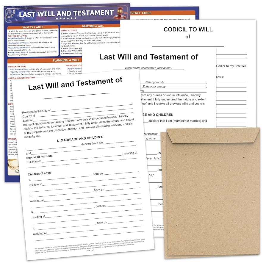 Amazon Last Will And Testament Kit 2025 Legal Will And Trust Forms For Estate Planning Do It Yourself Kit For Peace Of Mind Includes 2 Forms Codicil Guide Information