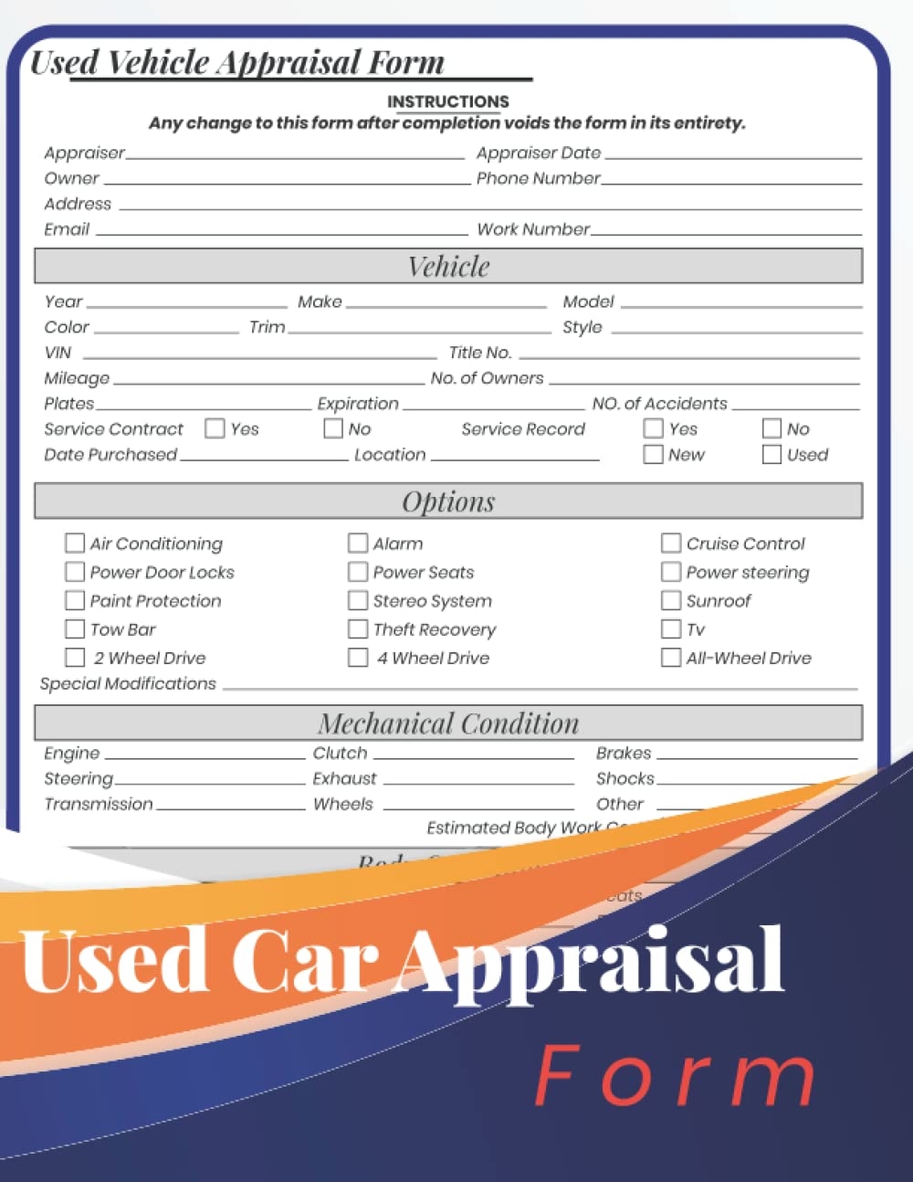 Amazon Used Vehicle Appraisal Form Vehicle Evaluation Form Up To 50 Appraisal Form 8 5 x11 Publishing Red Lau Books