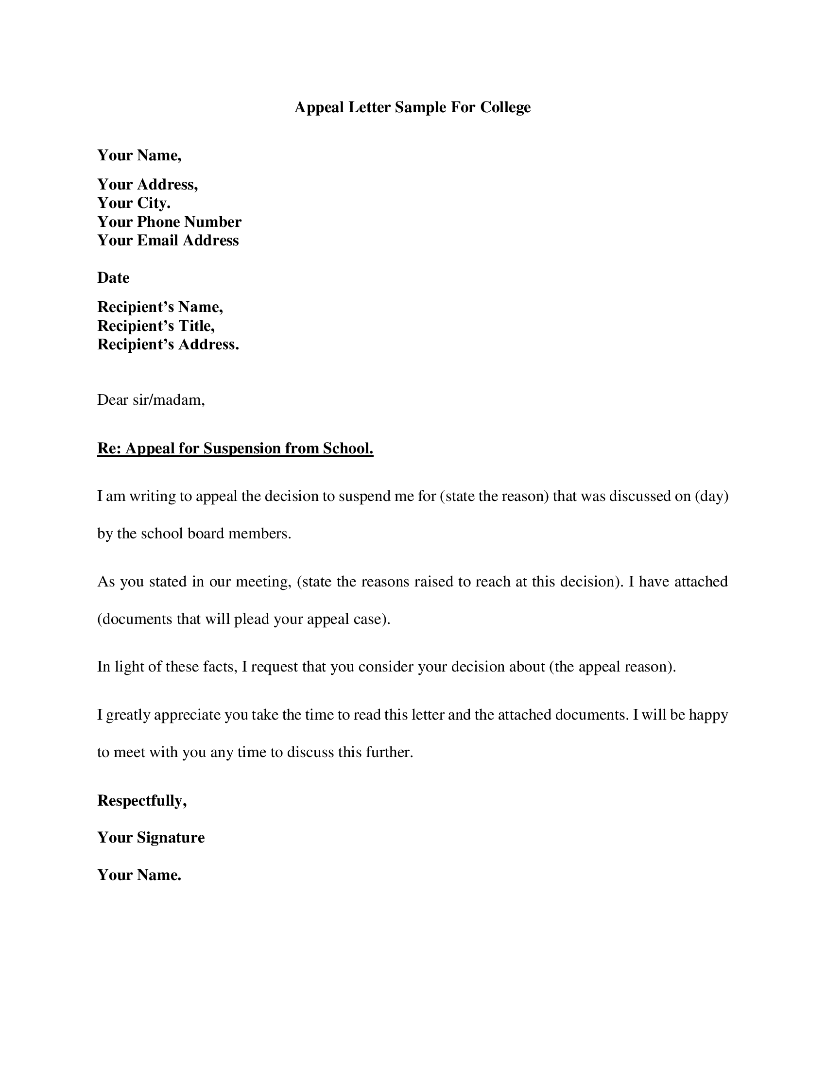 Appeal Letter Sample Appeal Letter Sample For College IWriteEssays