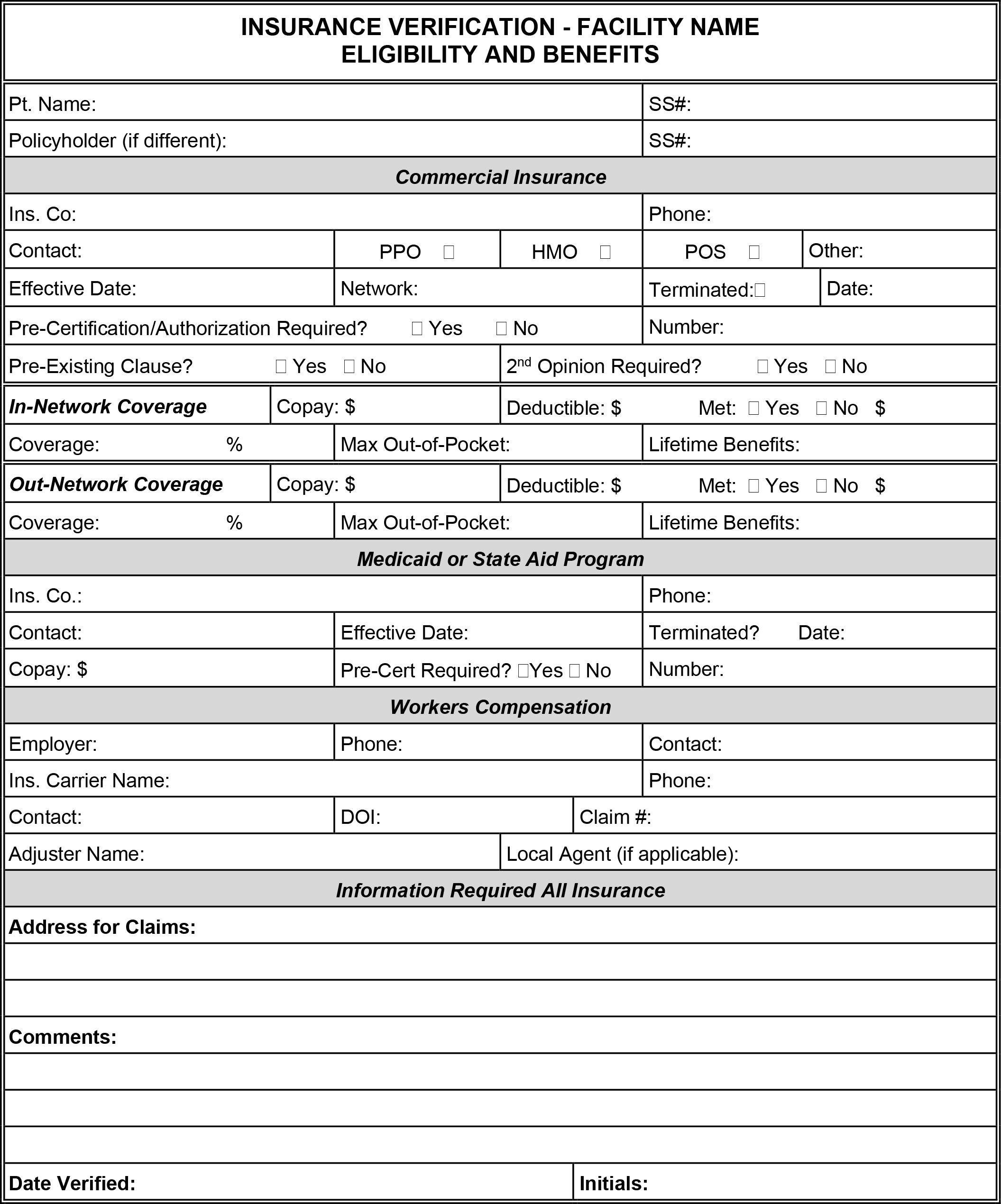 insurance verification form