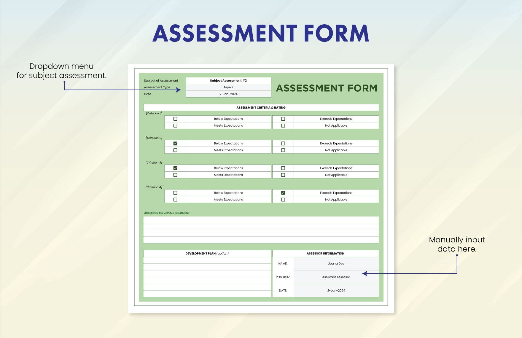 Assessment Form Template In Excel Google Sheets Download Template