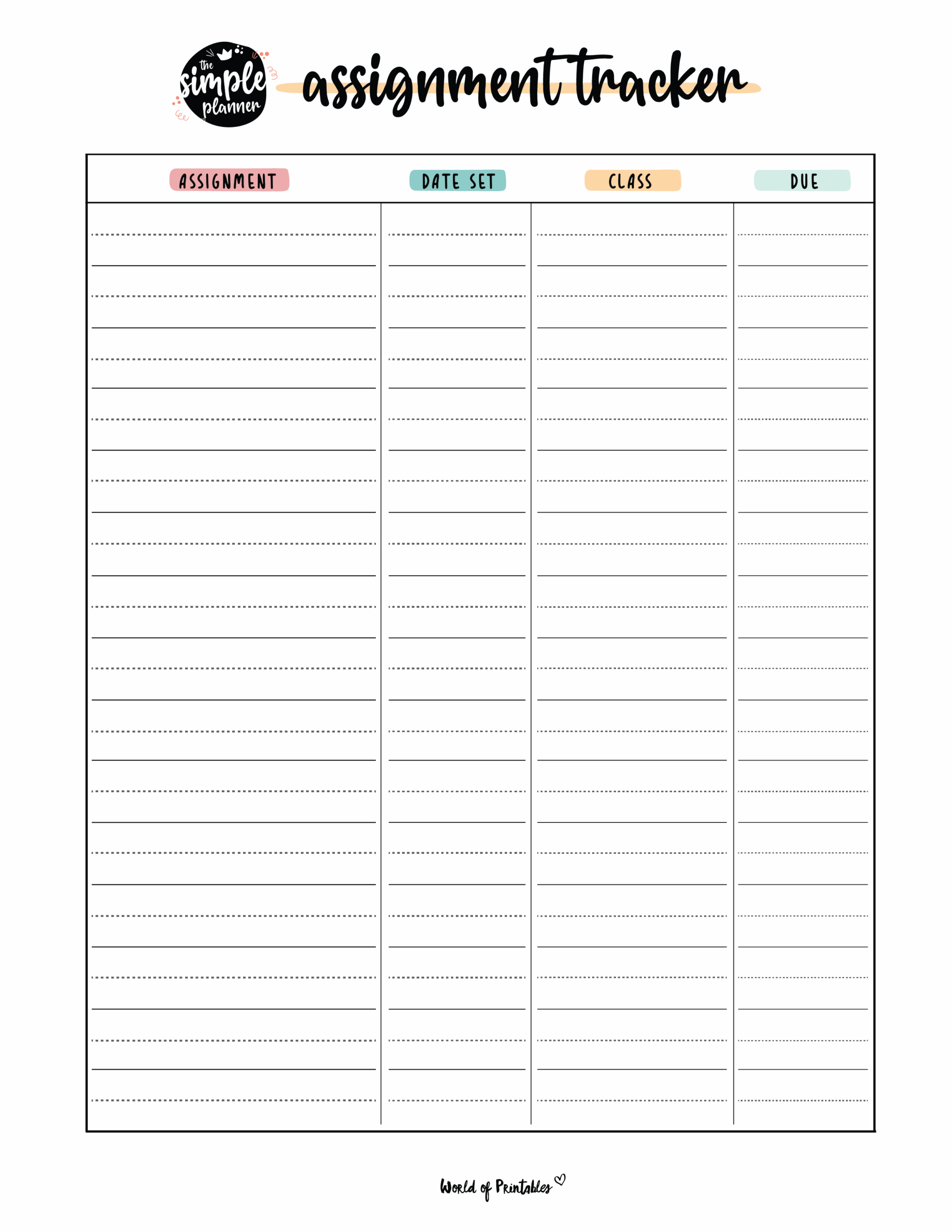 printable homework tracker form