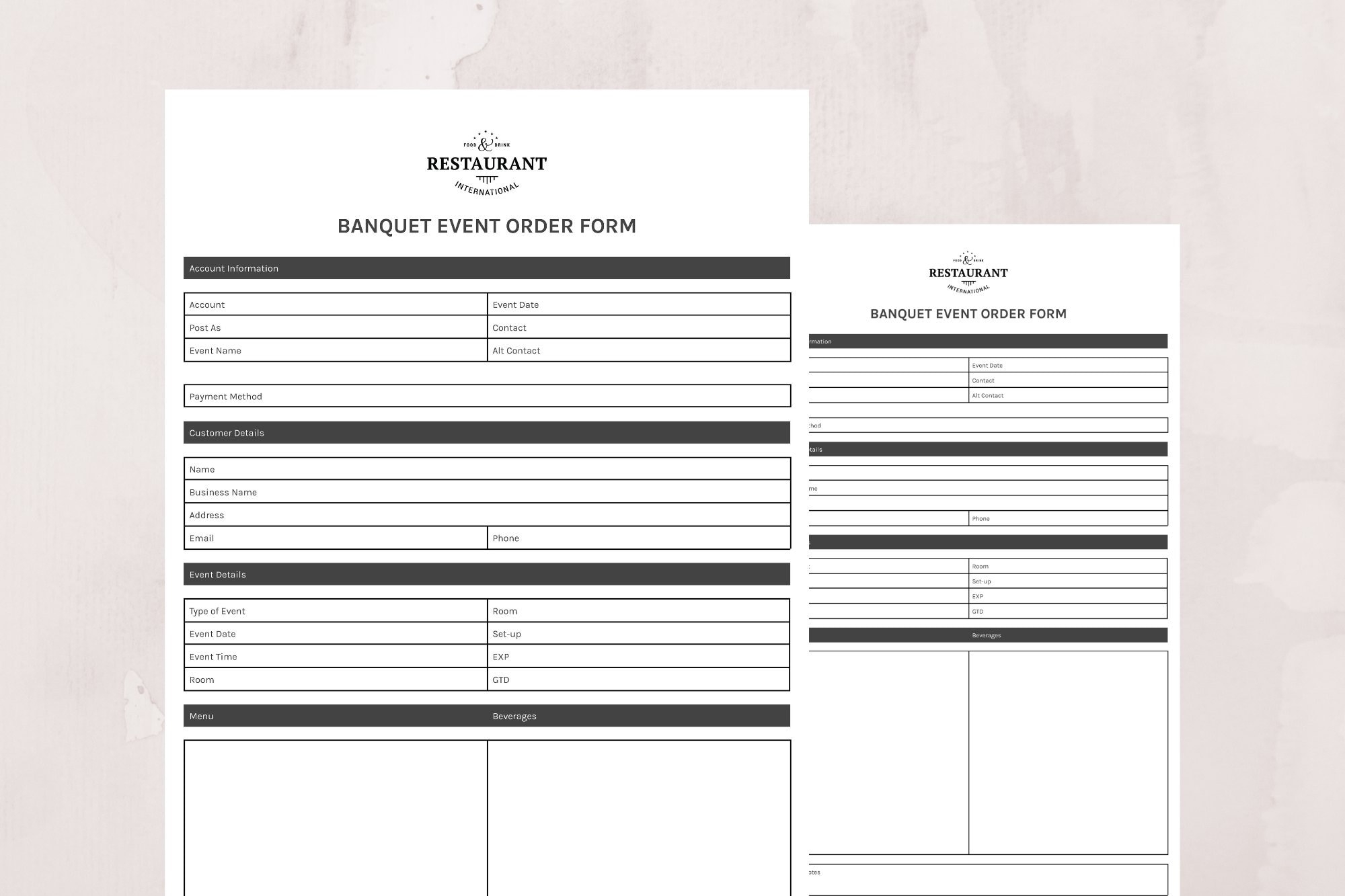 Banquet Event Order Form Order Form Template Editable Order Form Custom Order Form Instant Download Etsy
