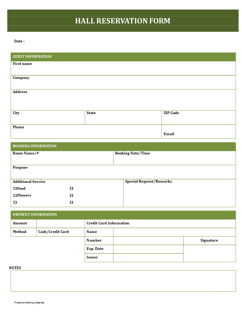 party reservation form
