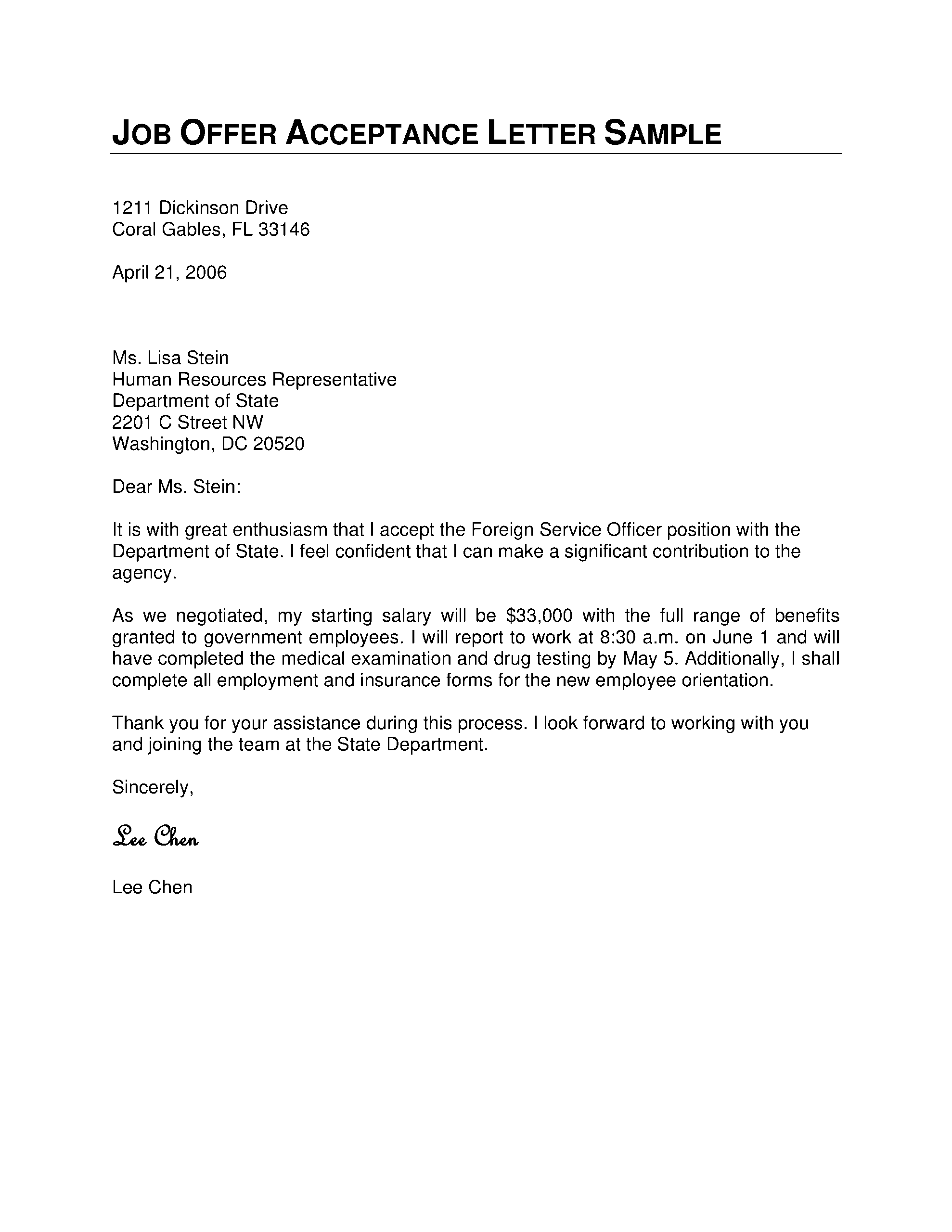 job acceptance letter