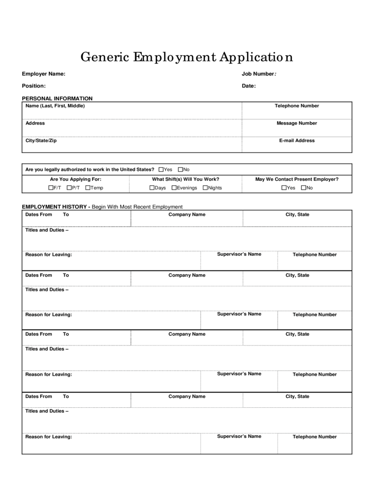 free printable basic job application form