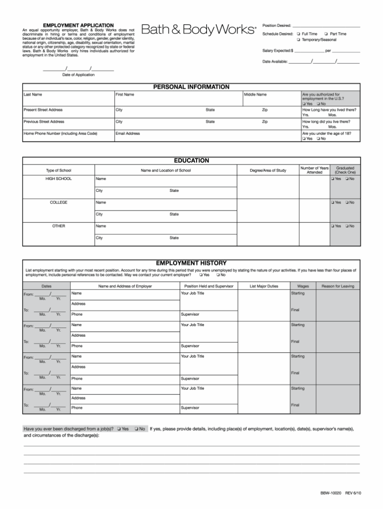 Bath And Body Works Application Pdf Fill Out Sign Online DocHub Worksheets Library