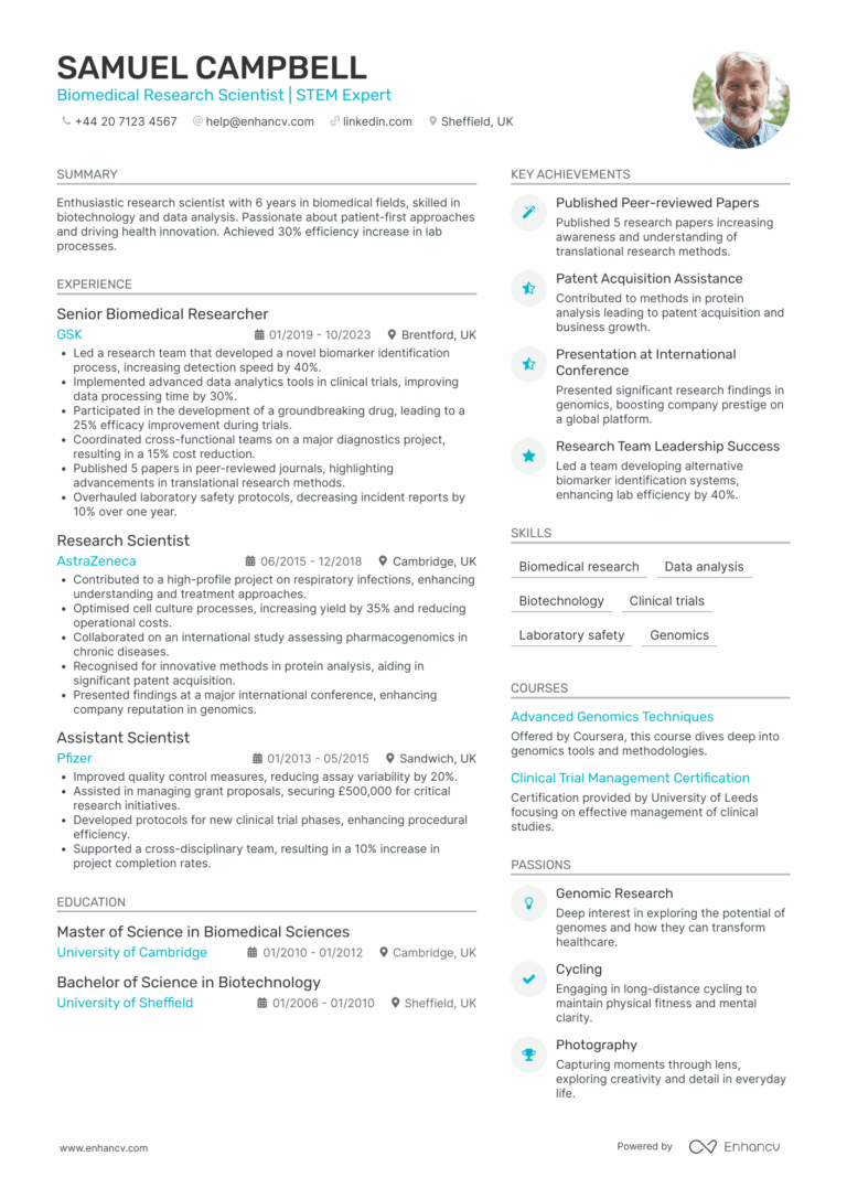 Biomedical Engineer CV Examples Guide For 2025