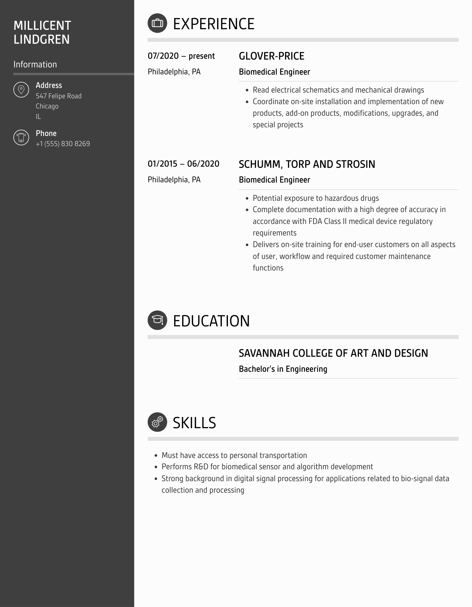 Biomedical Engineer Resume Samples Velvet Jobs Biomedical Engineer Resume Samples Velvet Jobs