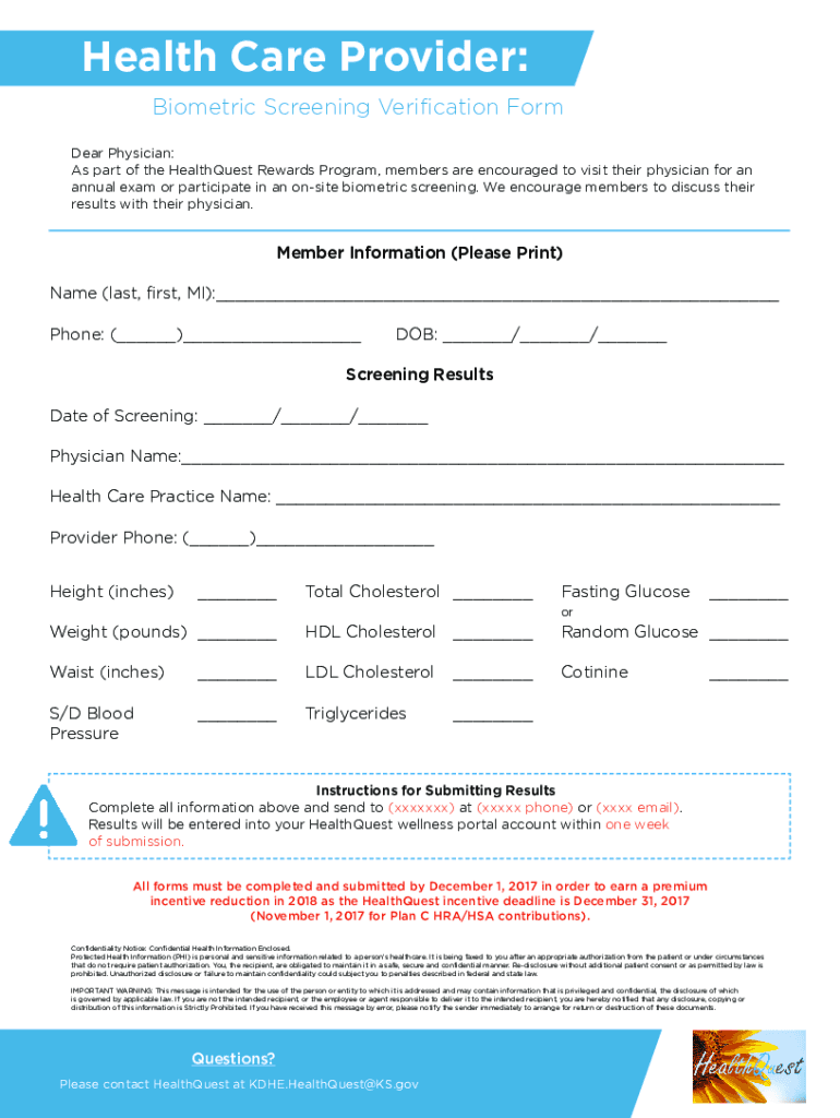 Biometric Screening Form Fill Out Sign Online DocHub