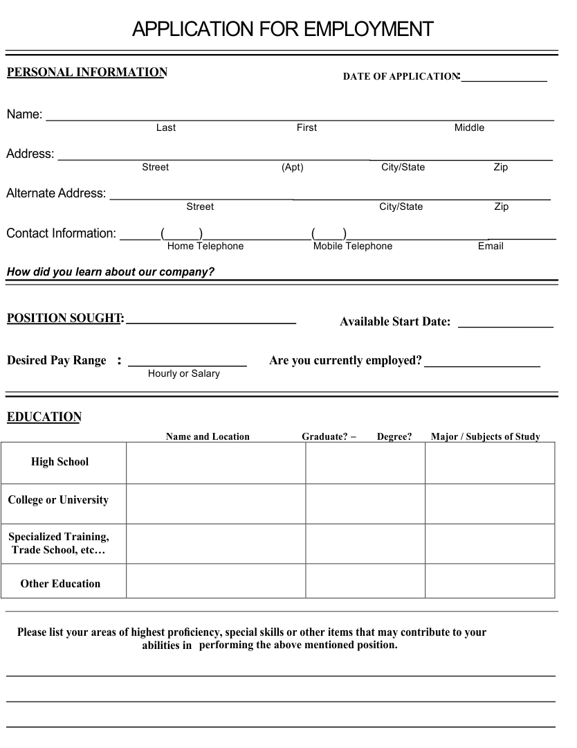 Blank Application For Employment 10 Free PDF Printables Printablee Worksheets Library