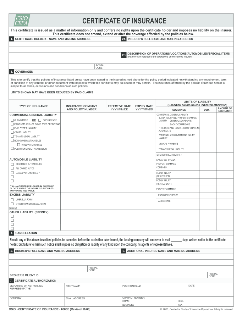 Blank Coi Fill Out Sign Online DocHub