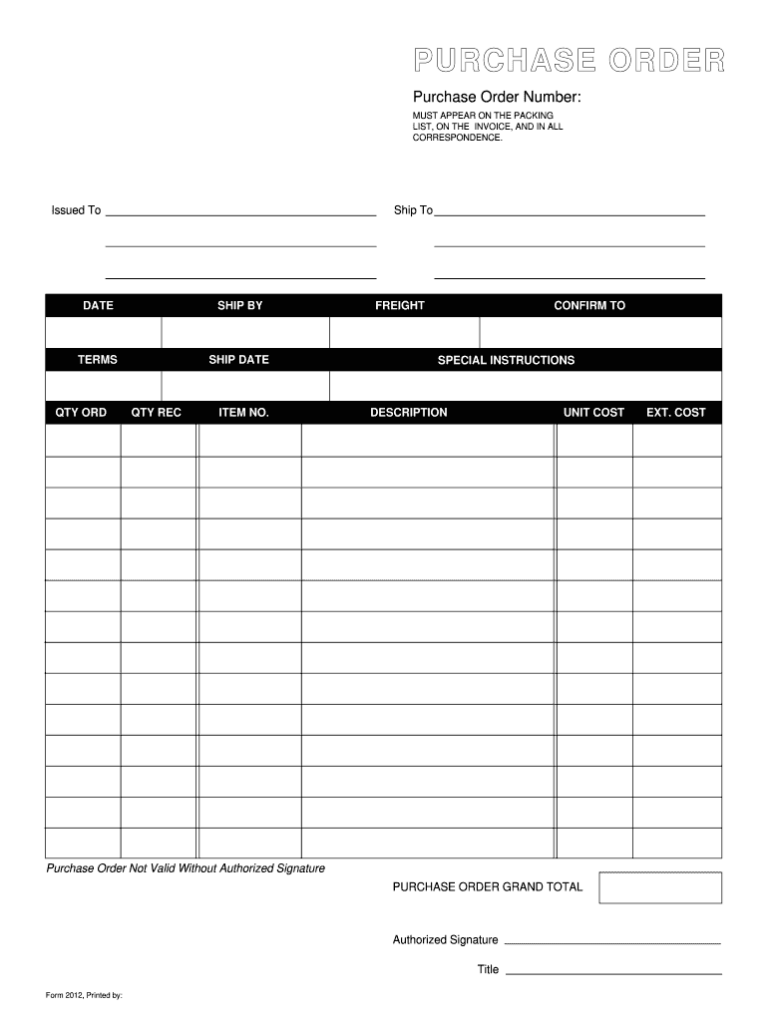 Blank Purchase Orders Download Fill Online Printable Fillable Blank PdfFiller