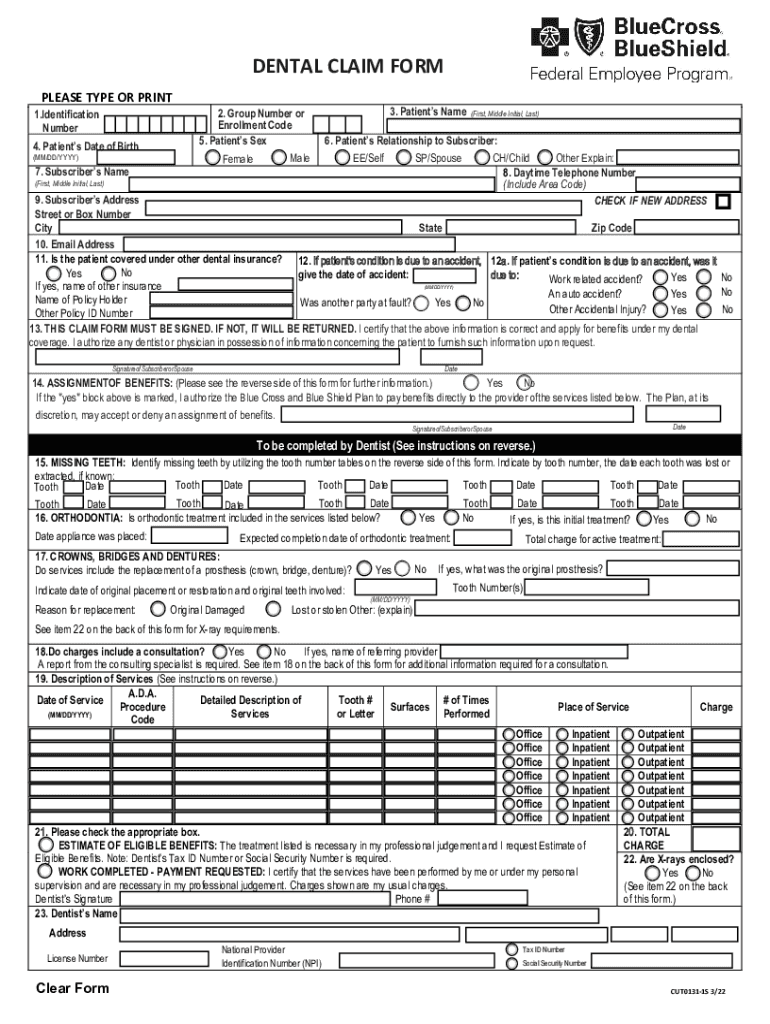 Blue Dental Claim Form Fill Out Sign Online DocHub