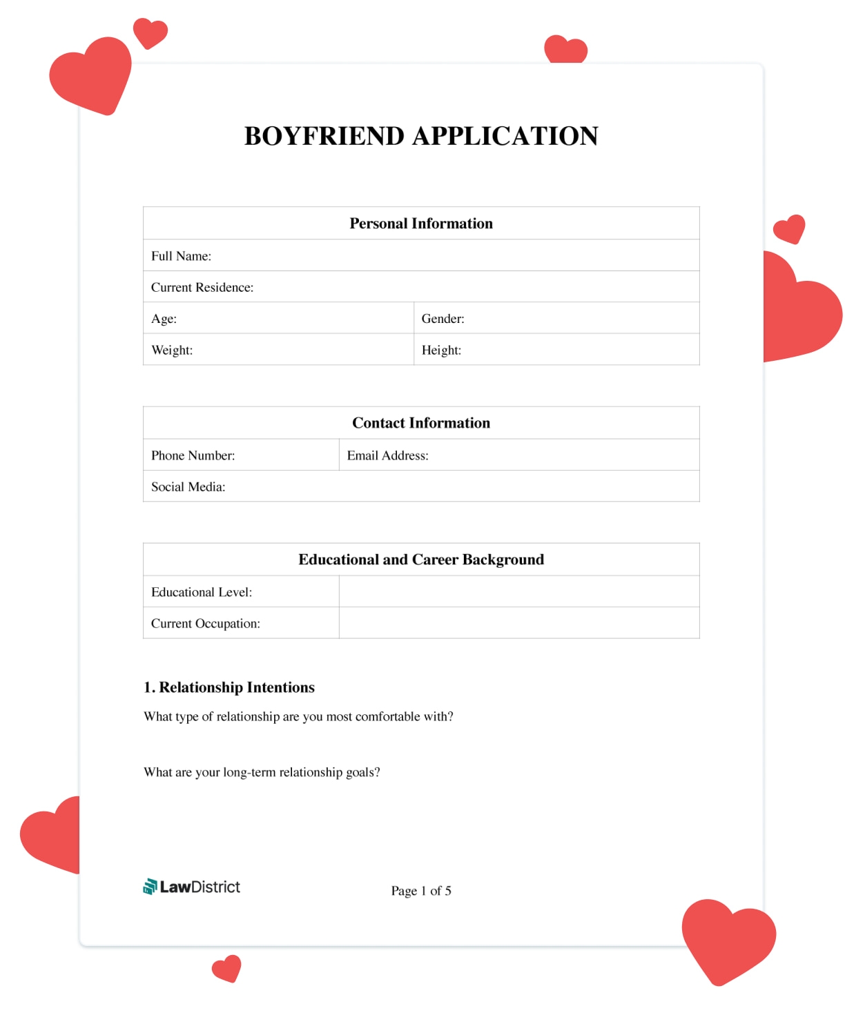 Boyfriend And Girlfriend Application Forms LawDistrict