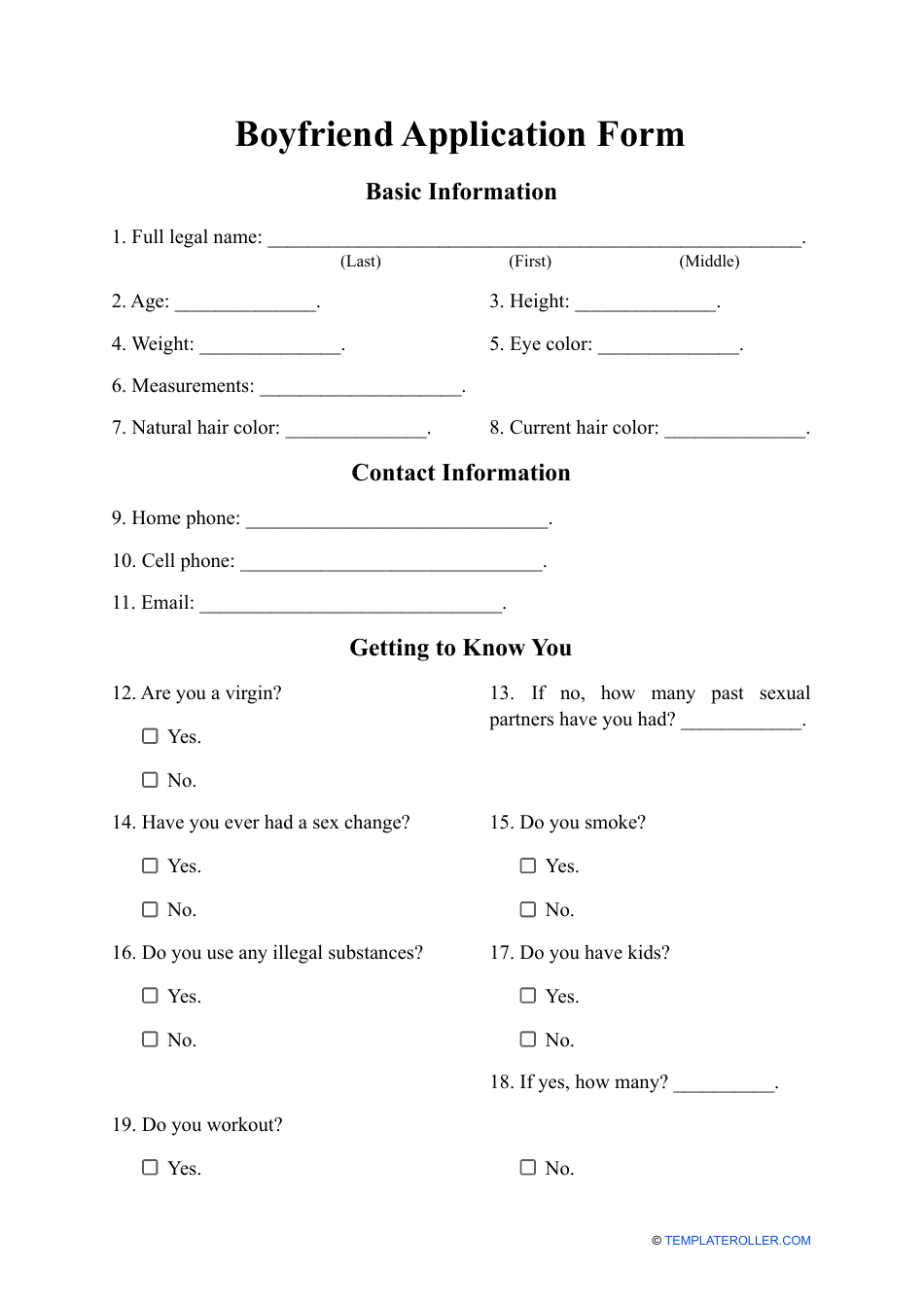 Boyfriend Application Form Fill Out Sign Online And Download PDF Templateroller