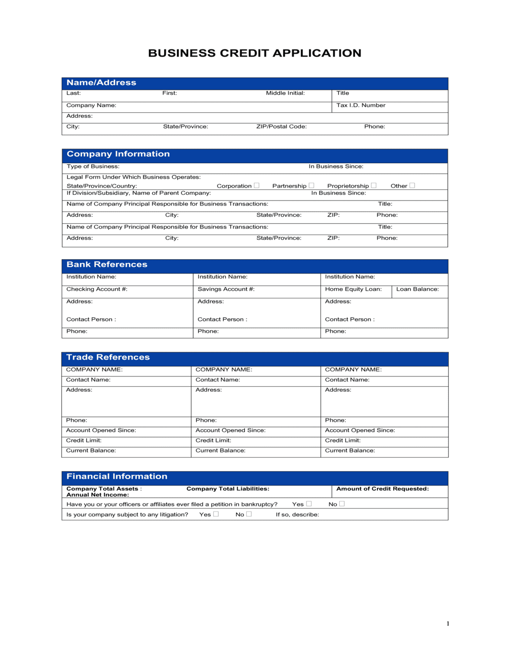 Business Credit Application Template