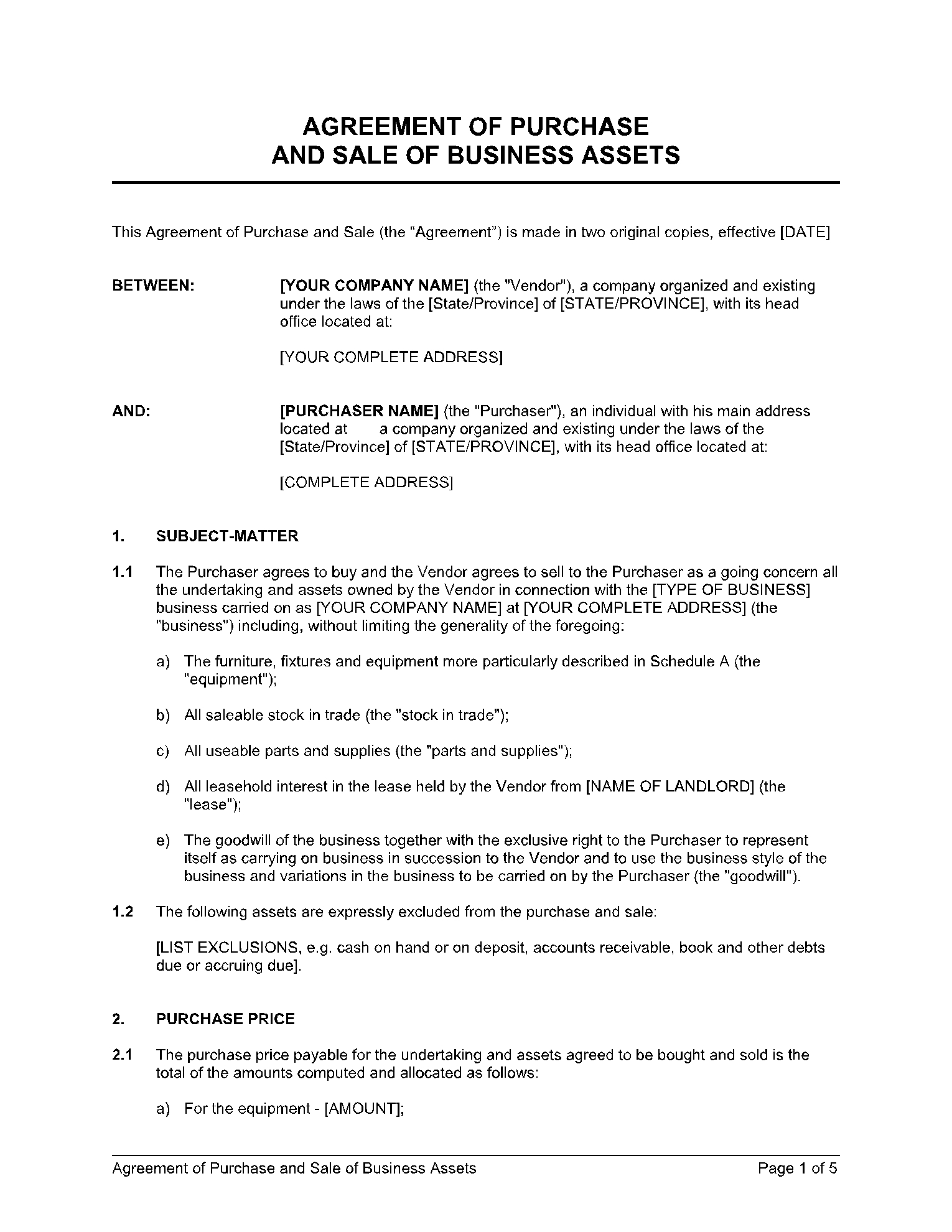 Business Sale Agreement Template 100 Free CocoSign