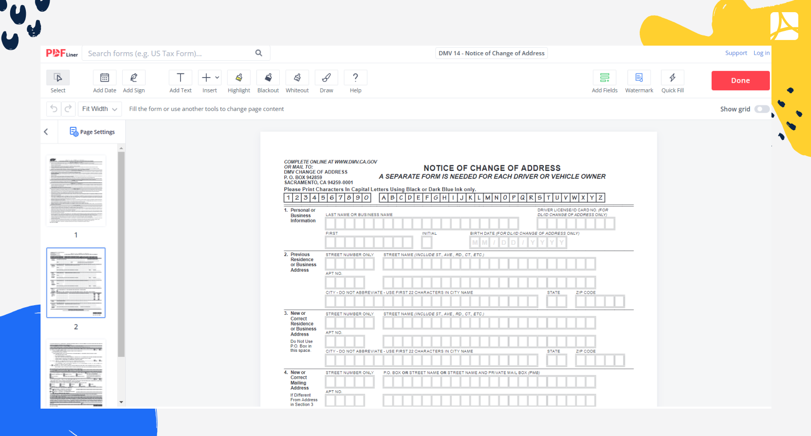 California DMV Change Of Address PDF Blank PDFliner