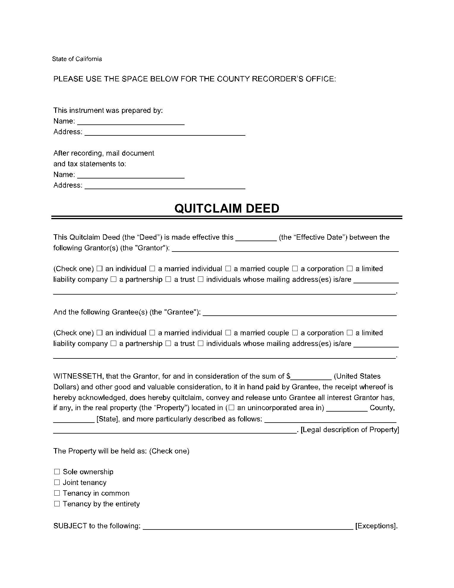 California Quit Claim Deed Form 100 Free CocoSign