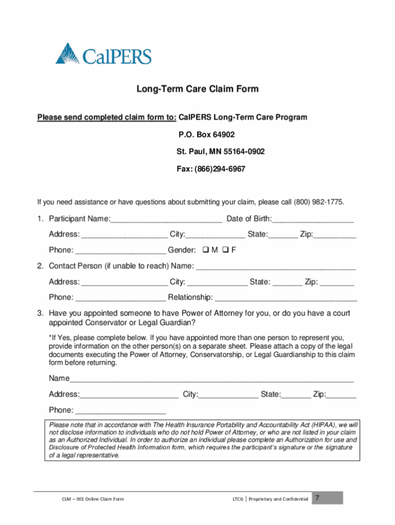 Calpers Long Term Care Claim Form Fill Online Printable Fillable Blank PdfFiller