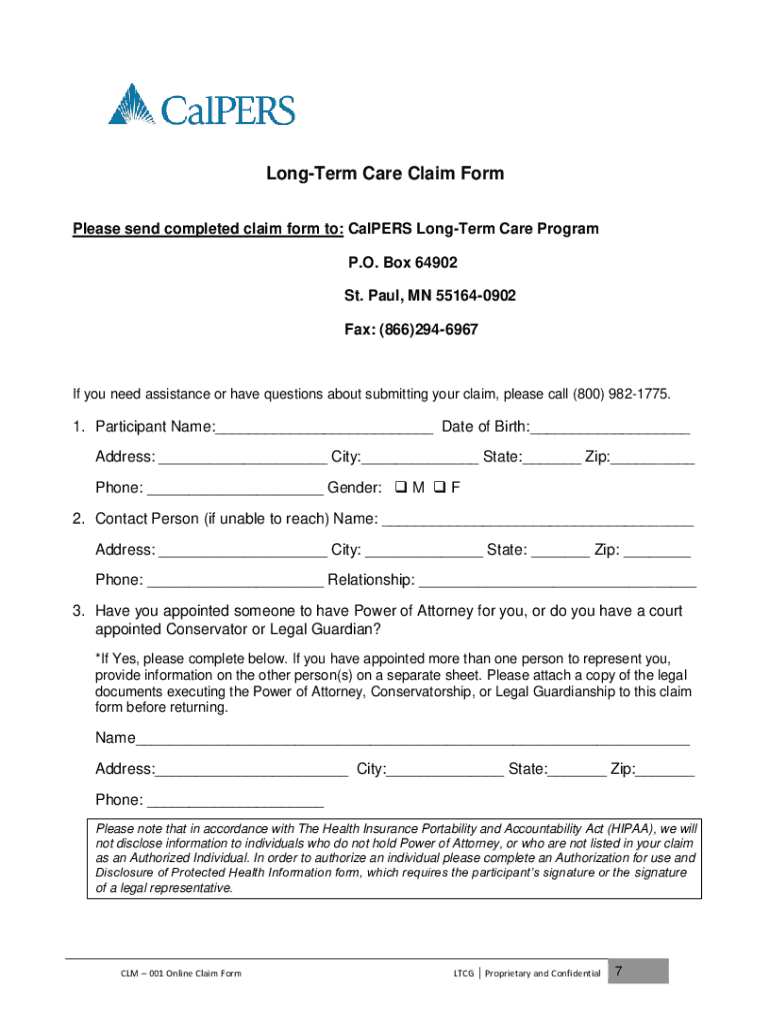 Calpers Long Term Care Claim Form Fill Online Printable Fillable Blank PdfFiller