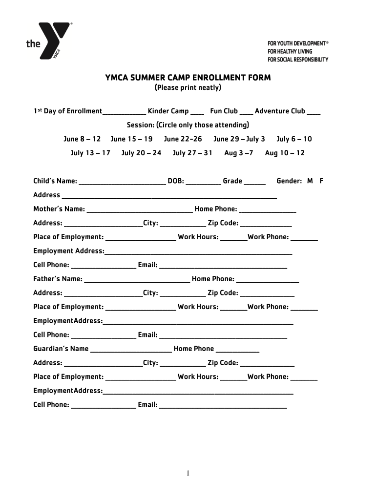 Camp Enrollment Form Template Fill Online Printable Fillable Blank PdfFiller