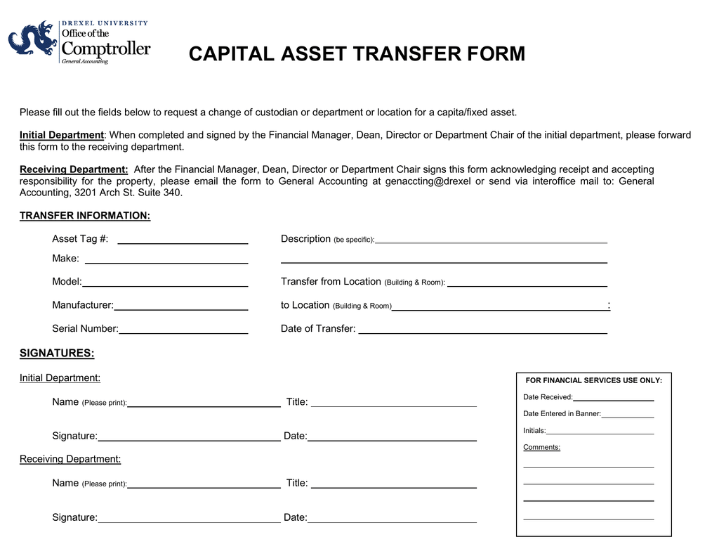 Capital Asset Transfer Form Drexel University Capital Asset Transfer Form Drexel University