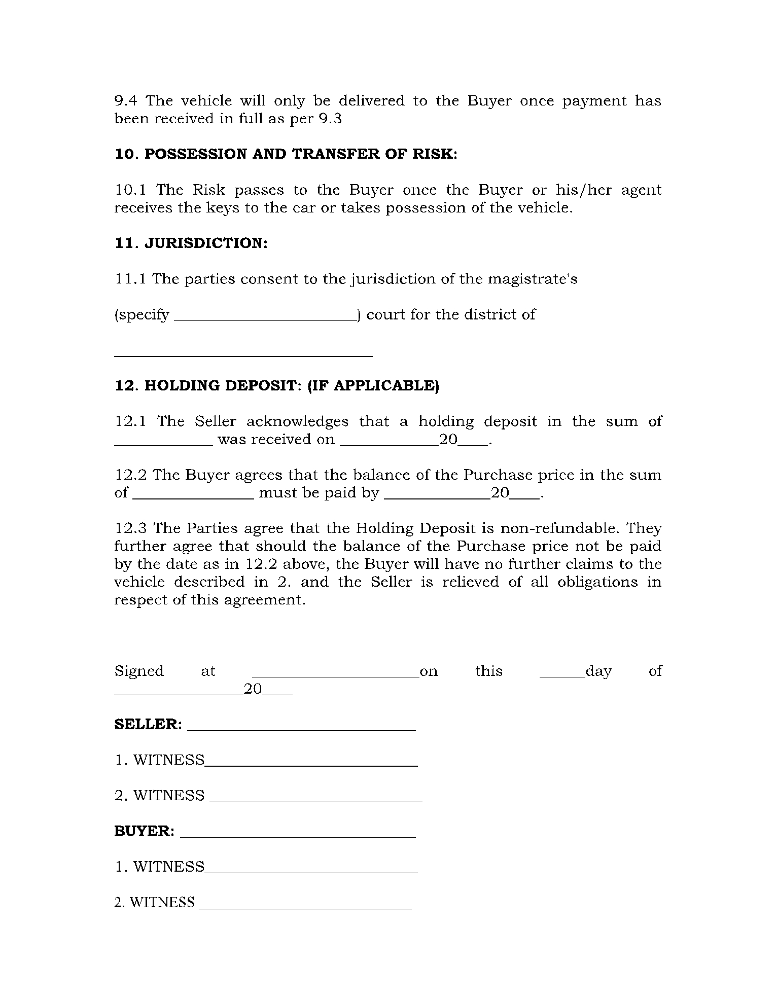 Car Purchase Agreement Template Get Free Sample Now 