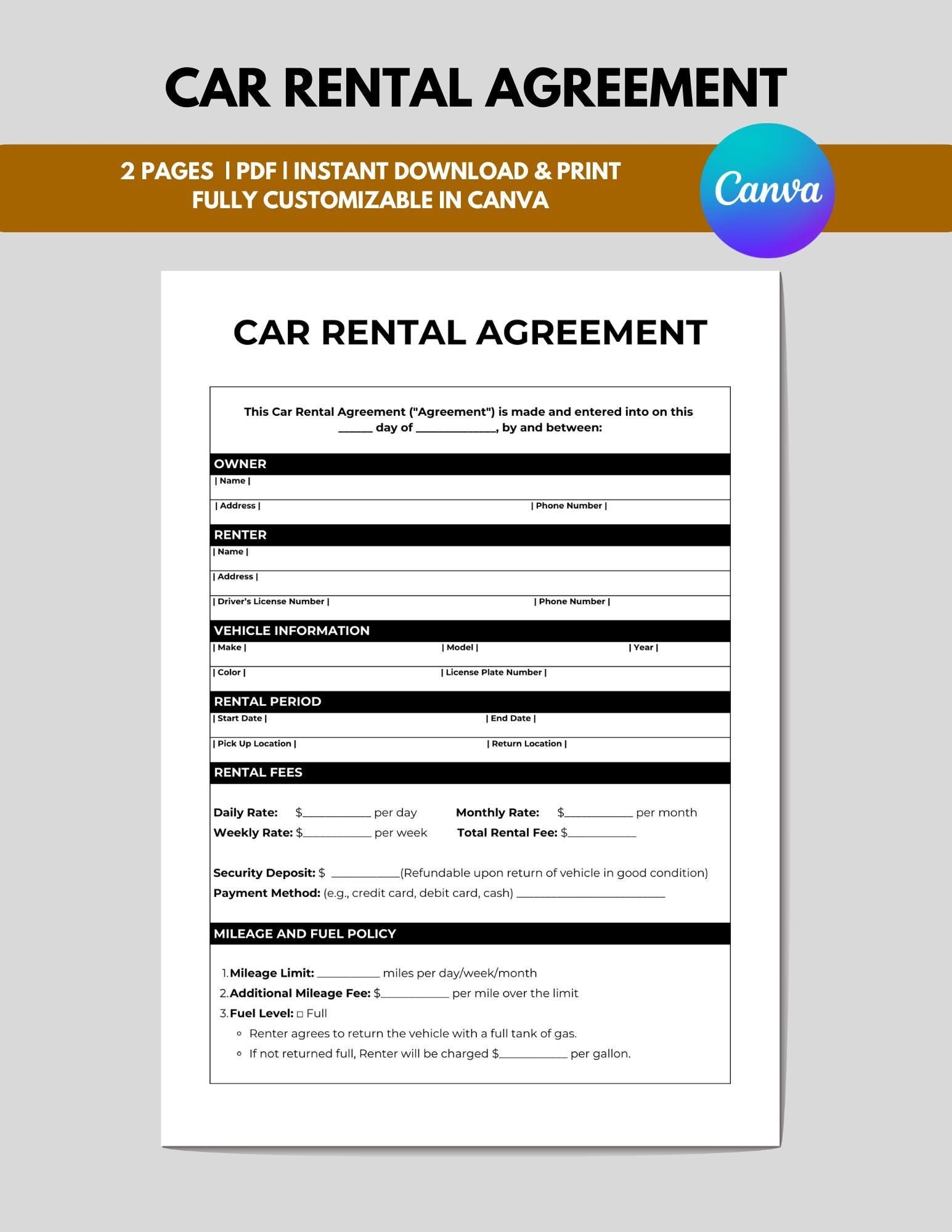 Car Rental Agreement Form Vehicle Lease Contract Car Lease Agreement Auto Rental Contract Form Printable And Fully Editable Etsy Car Rental Agreement Form Vehicle Lease Contract Car Lease Agreement Auto Rental Contract Form Printable And Fully Editable Etsy