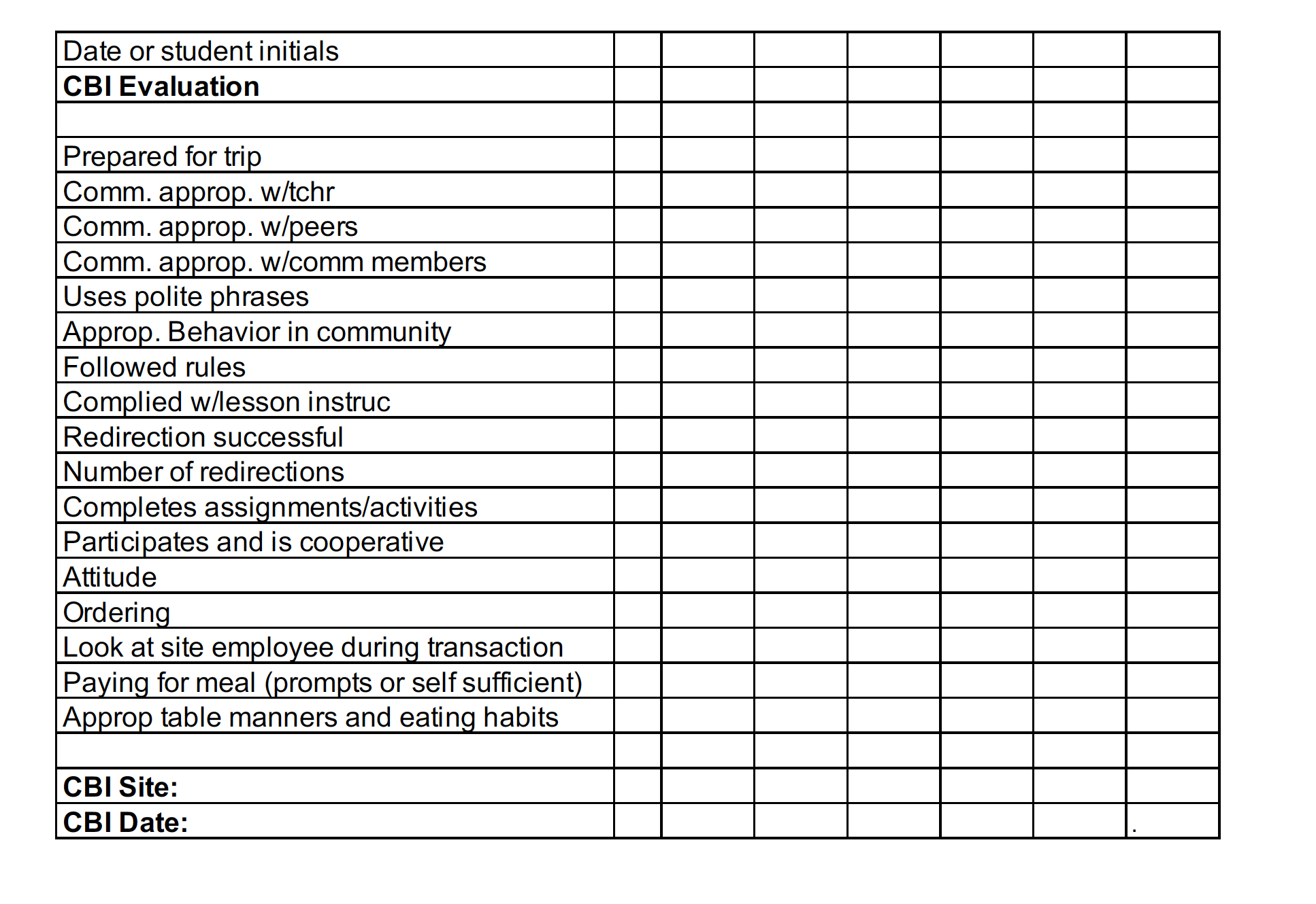 student evaluation forms