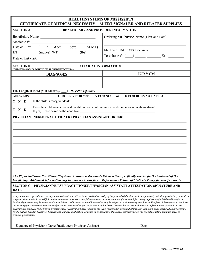 Certificate Of Medical Necessity Fill Out Sign Online DocHub